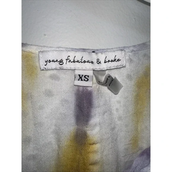 Young Fabulous And Broke ‎ Womens XS Yellow Purple Tie Dye Blouse Oversized Boho - Picture 6 of 8